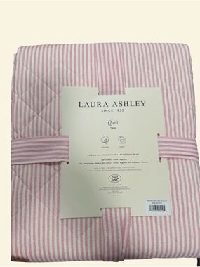 Laura Ashley Pink and White Oxford Striped Twin Quilt Set ~ Coquette